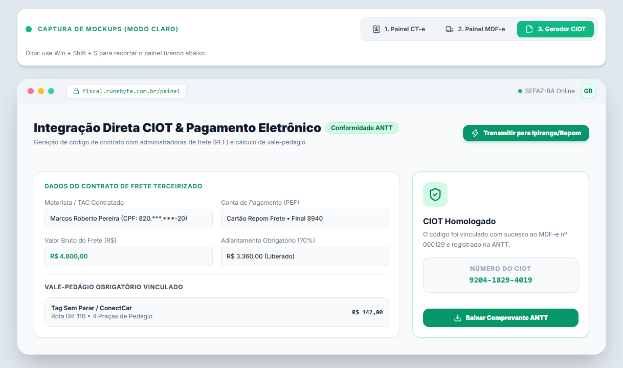 Painel Gerador de CIOT Modo Claro